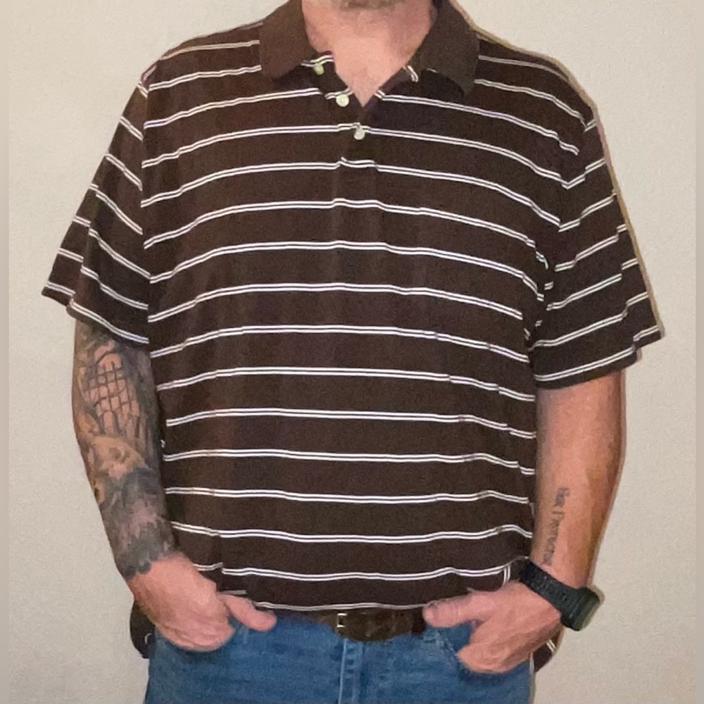Cherokee Men's Dark Brown Polo with White Stripes